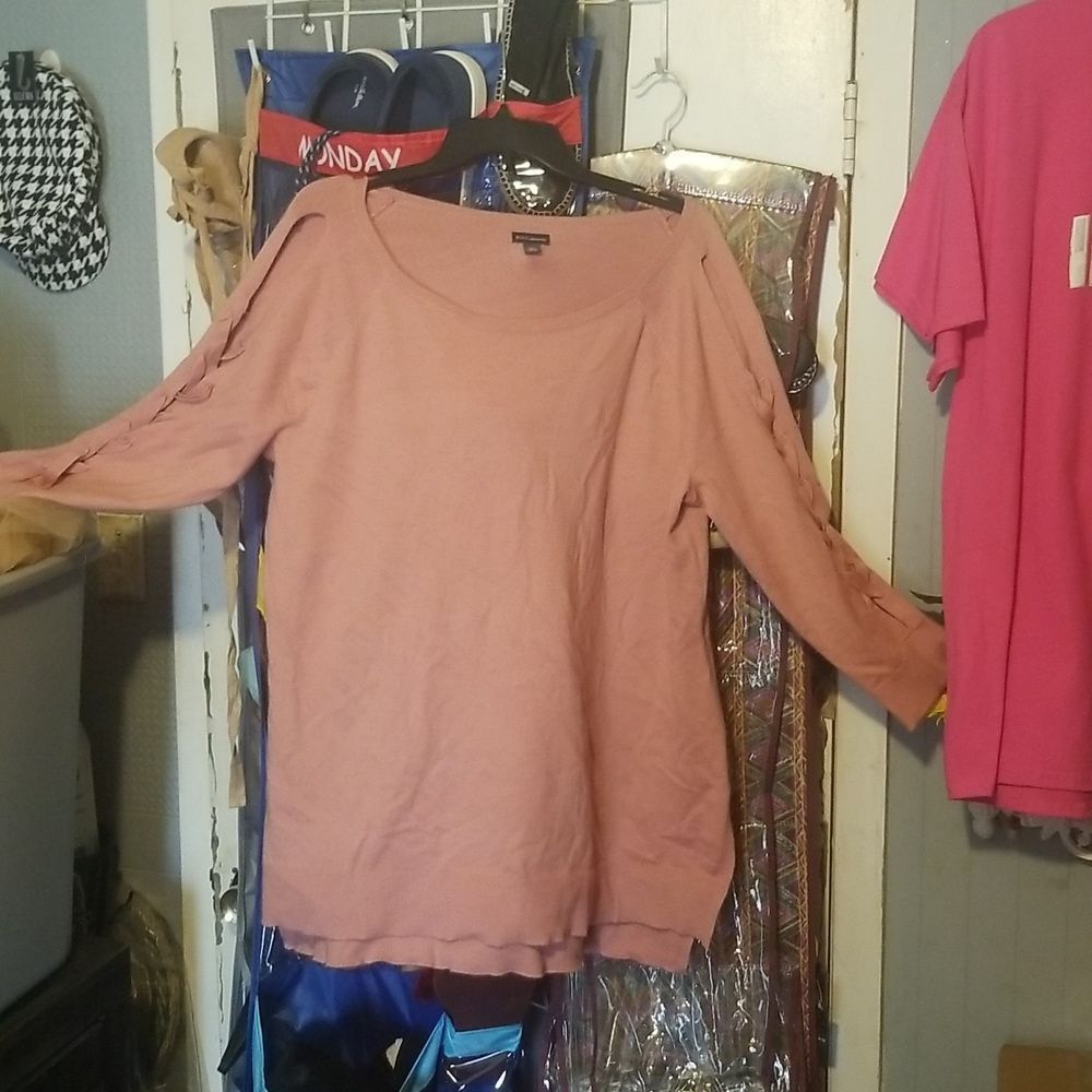 Bold Elements Lace Up Cold Shoulder Sweater Salmon Color Womens XXL